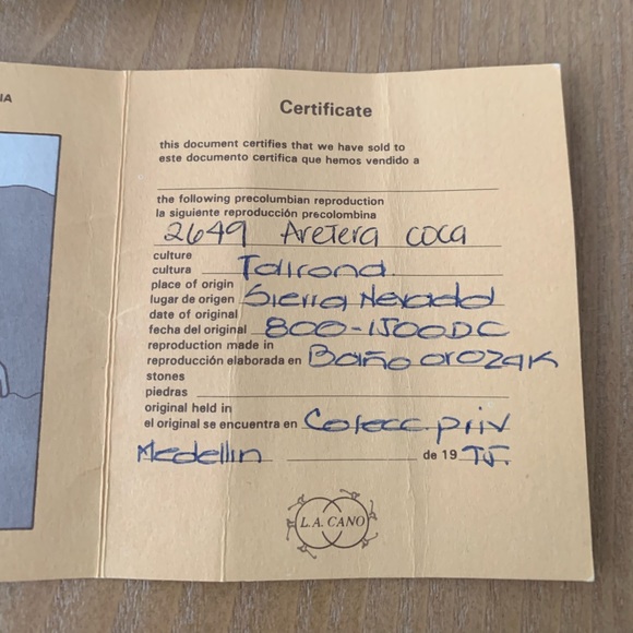 L.A. Cano. Pre-Colombian  art reproduction. - Picture 4 of 8